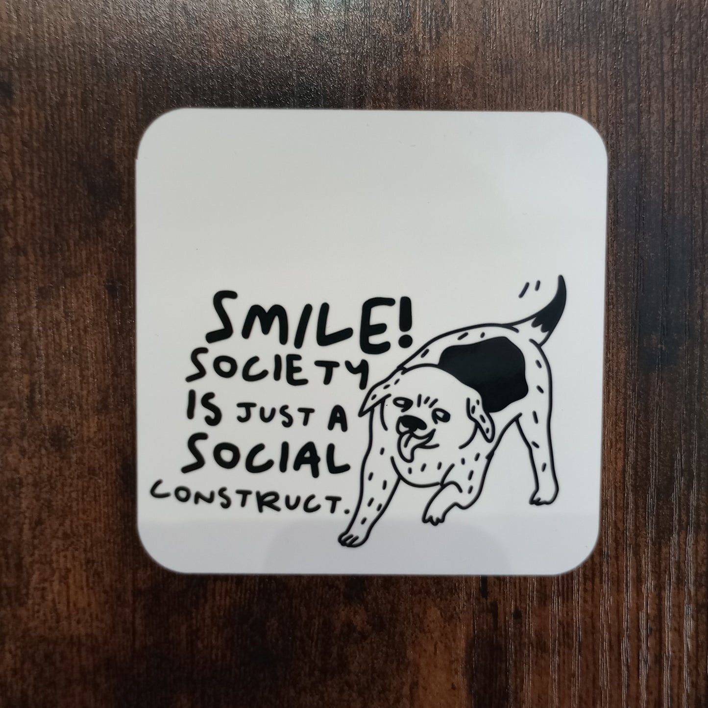 Smile! Society is Just a Social Construct Coaster